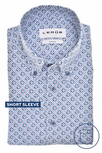 Ledûb Fantasy Circle Star Dot Pattern Short Sleeve Button-Down Overhemd Midden Blauw