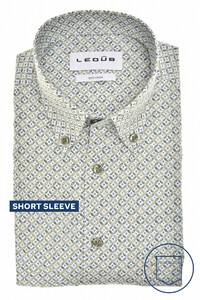 Ledûb Fantasy Circle Star Dot Pattern Short Sleeve Button-Down Shirt Light Green