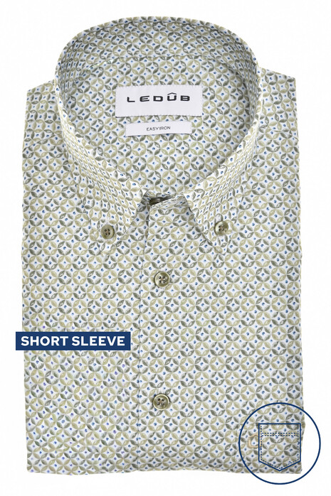 Ledûb Fantasy Circle Star Dot Pattern Short Sleeve Button-Down Shirt Light Green