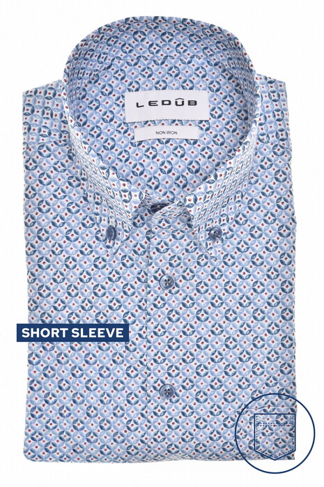 Ledûb Fantasy Circle Star Dot Pattern Short Sleeve Button-Down Shirt Mid Blue