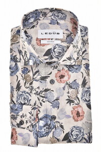Ledûb Fantasy Floral Pattern Easy-Iron Cotton Shirt Mid Blue