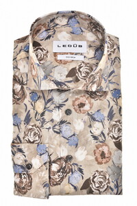 Ledûb Fantasy Floral Pattern Easy-Iron Cotton Shirt Mid Brown