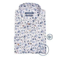 Ledûb Fantasy Leaves Pattern Button-Down Pure Cotton Overhemd Wit-Blauw