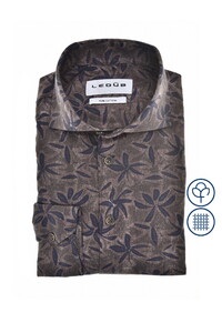 Ledûb Fantasy Leaves Pattern Fine Flanel Overhemd Donker Bruin