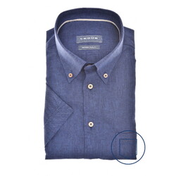 Ledûb Faux-Uni Button-Down Short Sleeve Linnen Cotton Overhemd Donker Blauw