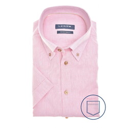 Ledûb Faux-Uni Button-Down Short Sleeve Linnen Cotton Overhemd Licht Roze