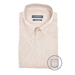 Ledûb Faux-Uni Button-Down Short Sleeve Linnen Cotton Overhemd Zand