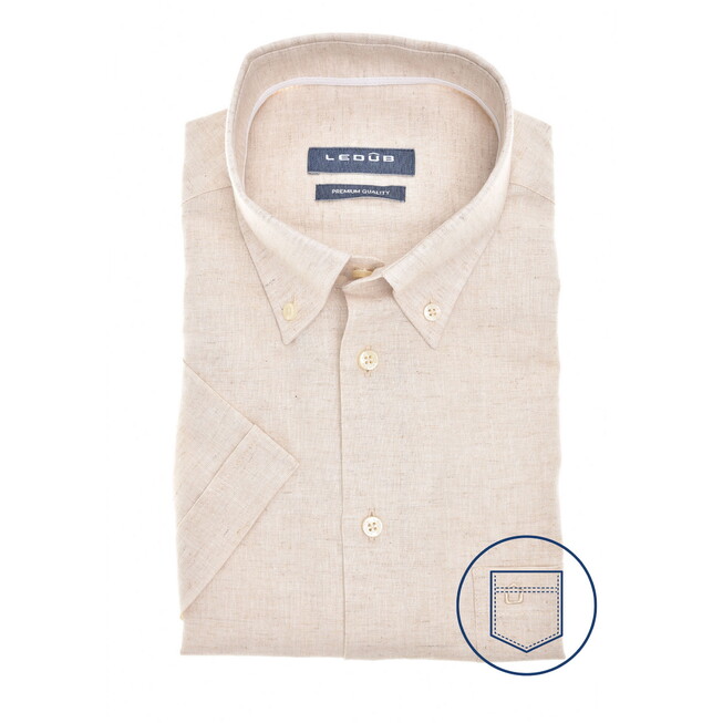 Ledûb Faux-Uni Button-Down Short Sleeve Linnen Cotton Overhemd Zand