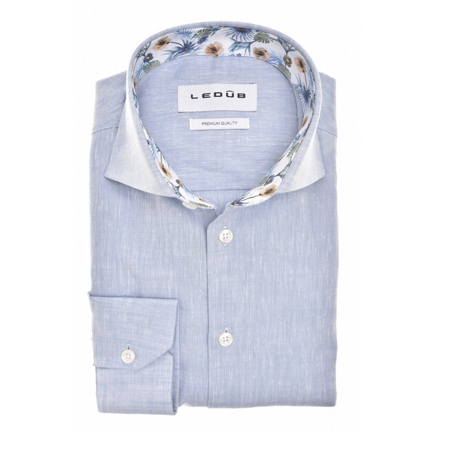 Ledûb Faux-Uni Cotton Linnen Overhemd Licht Blauw