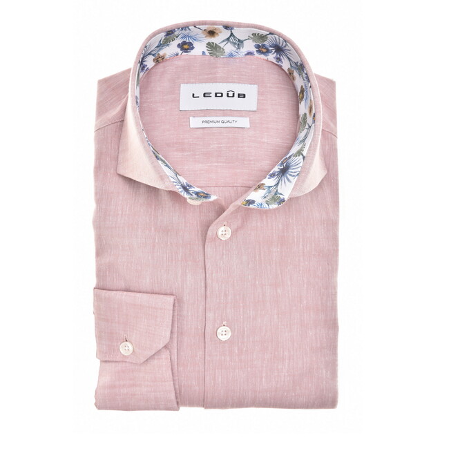 Ledûb Faux-Uni Cotton Linnen Overhemd Licht Roze