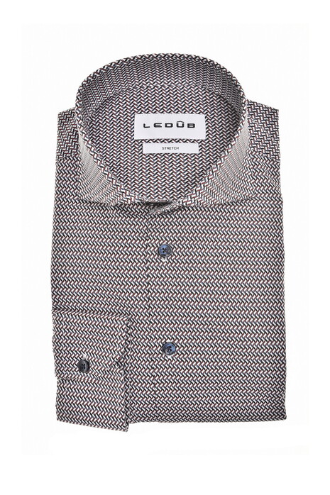 Ledûb Fine Allover Pattern Cotton Stretch Overhemd Donker Rood