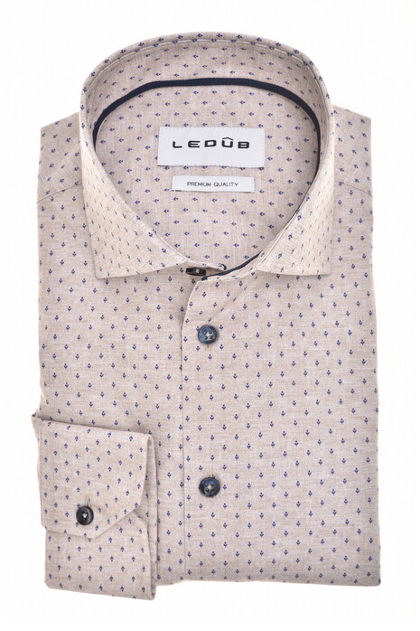 Ledûb Fine Allover Pattern Easy-Iron Cotton Overhemd Licht Bruin