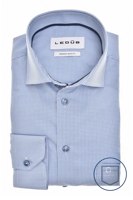 Ledûb Fine Fantasy Pattern Comfort Fabric Blend Overhemd Midden Blauw