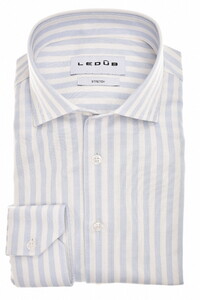 Ledûb Fine Jersey Striped Stretch Overhemd Licht Blauw