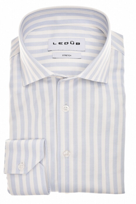 Ledûb Fine Jersey Striped Stretch Overhemd Licht Blauw
