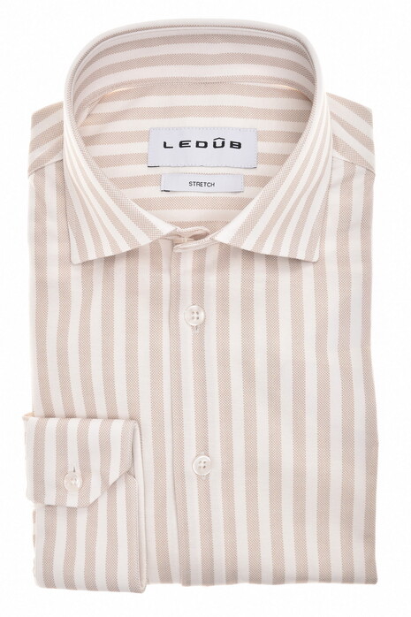 Ledûb Fine Jersey Striped Stretch Overhemd Zand