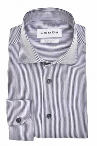 Ledûb Fine Striped Wide-Spread Comfort Blend Fabric Overhemd Blauw