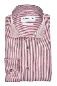 Ledûb Fine Striped Wide-Spread Comfort Blend Fabric Overhemd Donker Rood