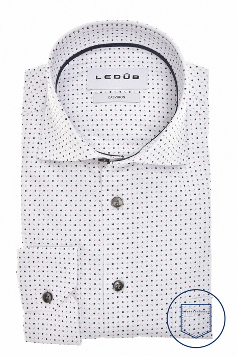 Ledûb Fine Texture Allover Dotted Fantasy Pattern Overhemd Wit-Donker Blauw