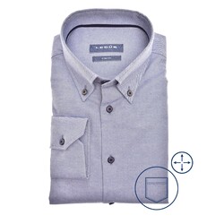 Ledûb Flannel Button-Down Modern Fit Overhemd Midden Blauw