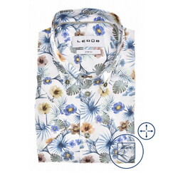 Ledûb Floral Fantasy Short Sleeve Button-Down Stretch Overhemd Midden Blauw-Multi