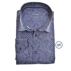 Ledûb Geometric Tiling Semi-Spread Modern Fit Shirt Dark Evening Blue