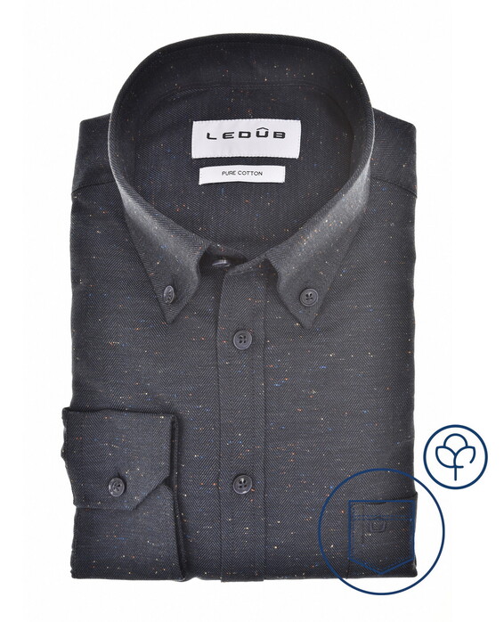 Ledûb Herringbone Fine Pattern Button-Down Overhemd Navy
