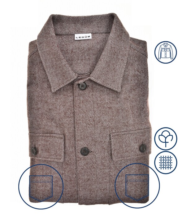 Ledûb Herringbone Flanel Overshirt Donker Bruin