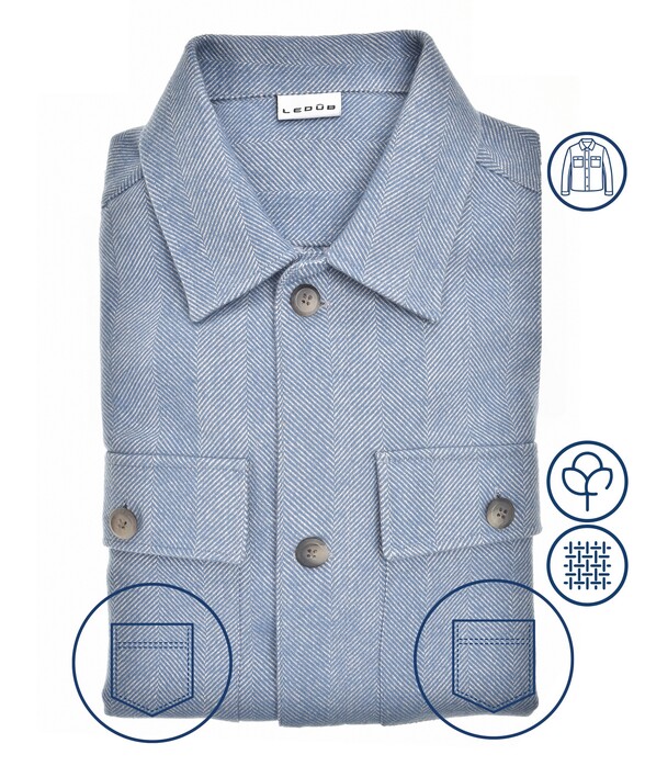 Ledûb Herringbone Flanel Overshirt Midden Blauw