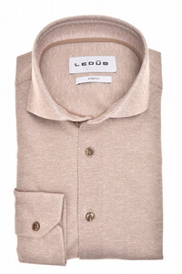 Ledûb Herringbone Pattern Jersey Stretch Overhemd Licht Bruin