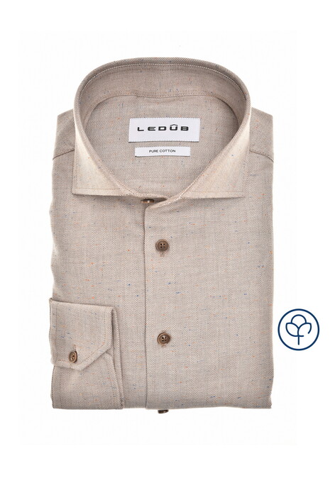 Ledûb Herringbone Subtle Dot Flanel Overhemd Licht Bruin