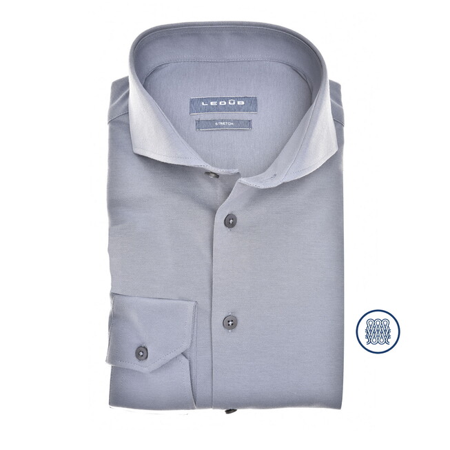 Ledûb Knitted Slim-Fit Sophistication Overhemd Midden Blauw Melange