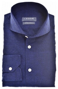 Ledûb Linen-Cotton Blend Plain Overhemd Donker Blauw
