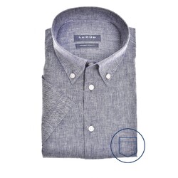 Ledûb Linen Mix Short Sleeve Button-Down Modern Fit Shirt Dark Evening Blue