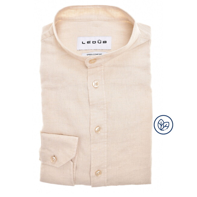 Ledûb Linnen Blend Slim Casual Overhemd Licht Zand