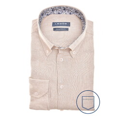 Ledûb Linnen Cotton Button-Down Melange Overhemd Licht Bruin