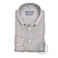 Ledûb Linnen Cotton Button-Down Melange Overhemd Midden Groen