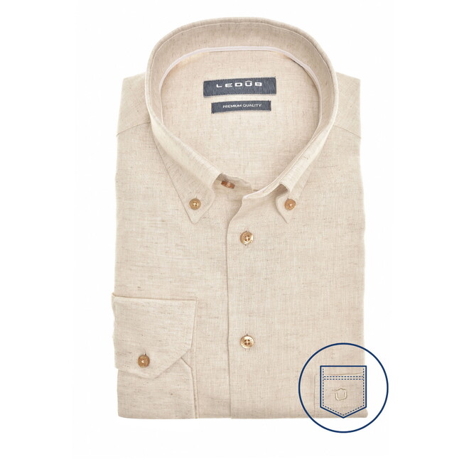 Ledûb Linnen Cotton Mélange Subtle Contrast Details Overhemd Licht Bruin