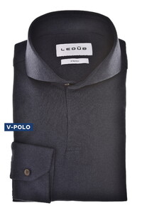 Ledûb Long Sleeve Cutaway Collar Jersey Stretch Polo Navy