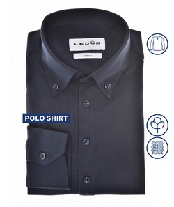 Ledûb Long Sleeve Jersey Cotton Stretch Polo Blauw