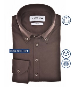 Ledûb Long Sleeve Jersey Cotton Stretch Polo Donker Bruin
