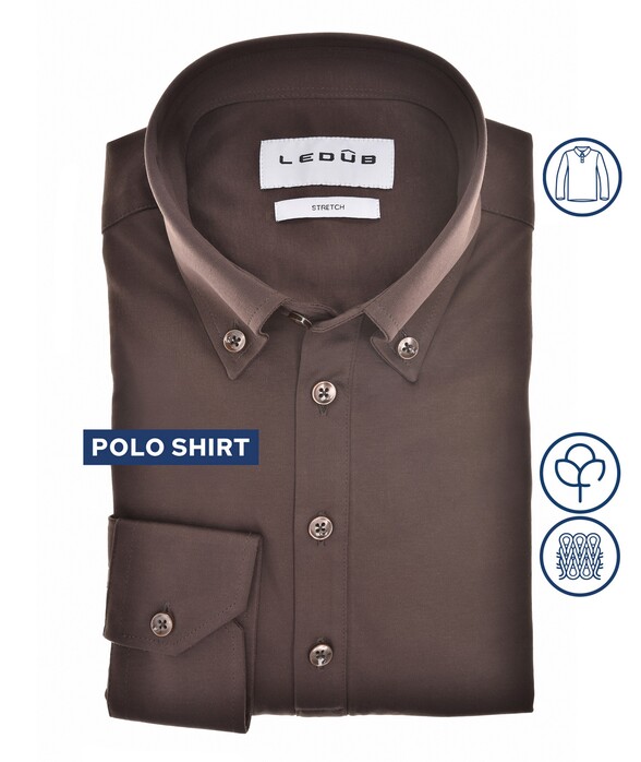 Ledûb Long Sleeve Jersey Cotton Stretch Polo Donker Bruin