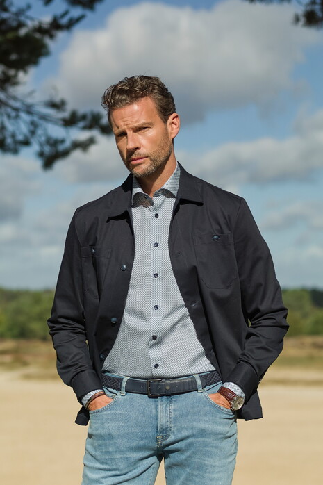 Ledûb Long Sleeve Overshirt Cotton Stretch Donker Blauw