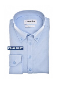 Ledûb Long Sleeve Solid Color Cotton Jersey Poloshirt Light Blue