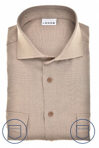 Ledûb Long Sleeve Stretch Double Chest Pocket Overshirt Midden Bruin