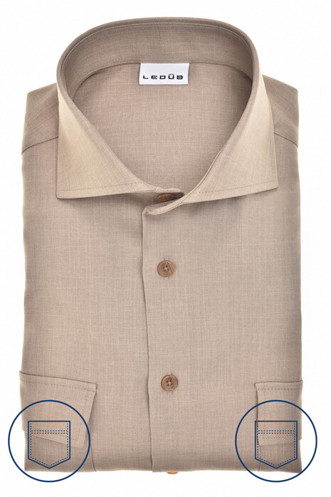 Ledûb Long Sleeve Stretch Double Chest Pocket Overshirt Midden Bruin