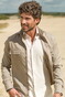 Ledûb Long Sleeve Stretch Double Chest Pocket Overshirt Midden Bruin