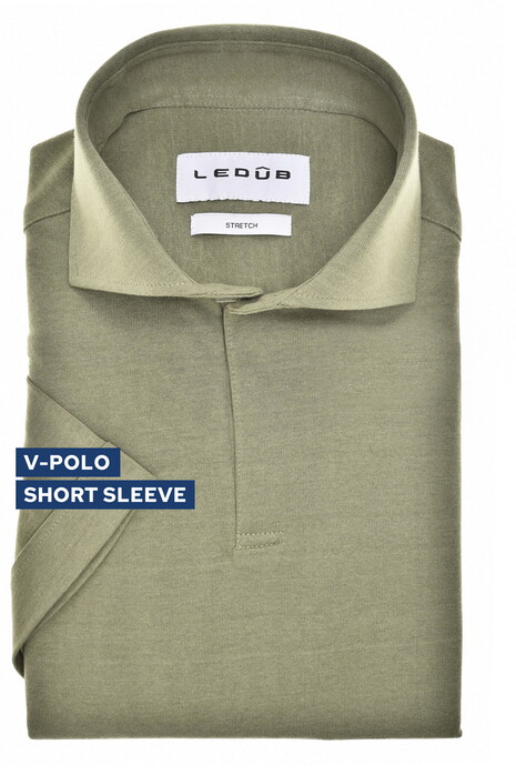 Ledûb Lyocell Cotton Jersey Cutaway Collar Polo Midden Groen