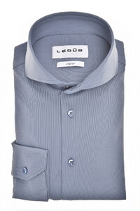 Ledûb Modern Active Stretch Piqué Ton-sur-Ton Details Overhemd Midden Blauw