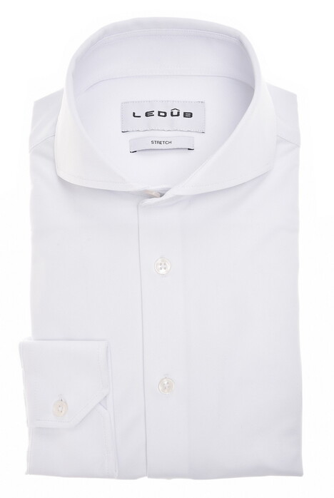 Ledûb Modern Active Stretch Piqué Ton-sur-Ton Details Overhemd Wit